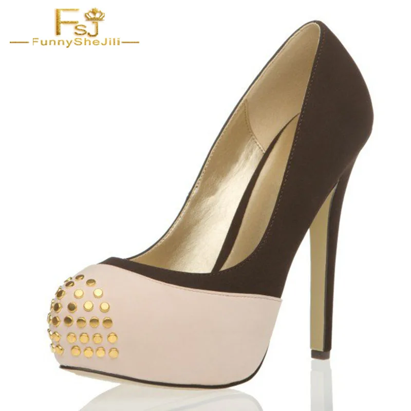 FSJ Women Shoes Ladies Pumps 2021 Spring Autumn Dark Brown and Blush Studs Peep Toe Platform Stiletto Big Shoes Size 44 45 46
FSJ Women Shoes Ladies Pumps 2021 Spring Autumn Dark Brown and Blush Studs Peep Toe Platform Stiletto Big Shoes Size 44 45 46