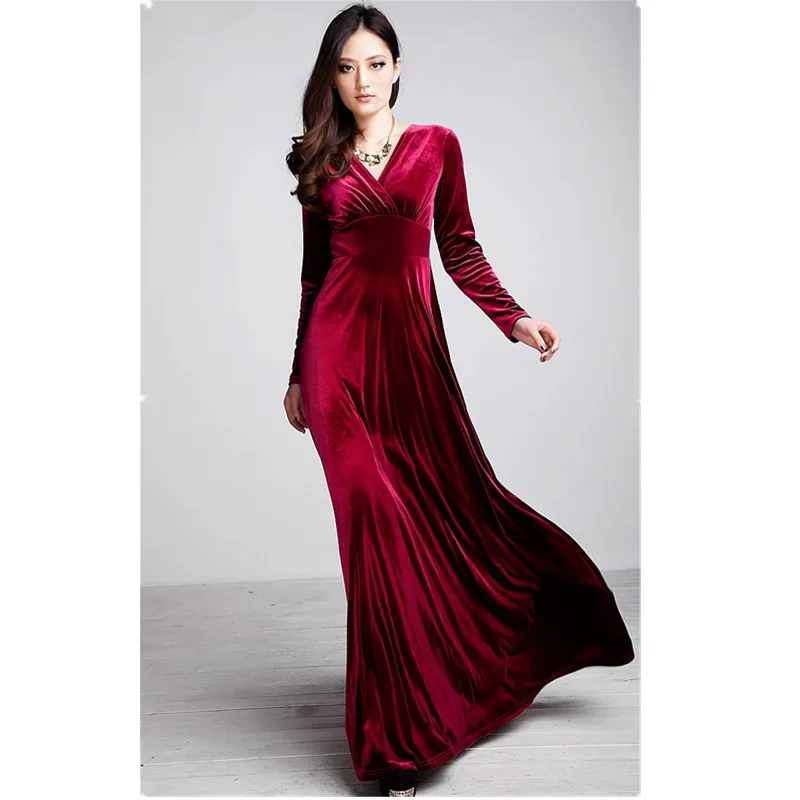 Fashion women's autumn and winter wear long sleeve v-neck big swing long dress. Red black purple dark green pleuche dress
Fashion women's autumn and winter wear long sleeve v-neck big swing long dress. Red black purple dark green pleuche dress
