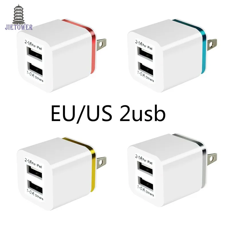 200 шт./лот 2USB красочные 2A 1A ЕС США вилка AC адаптер питания домашняя стена 2 порта
