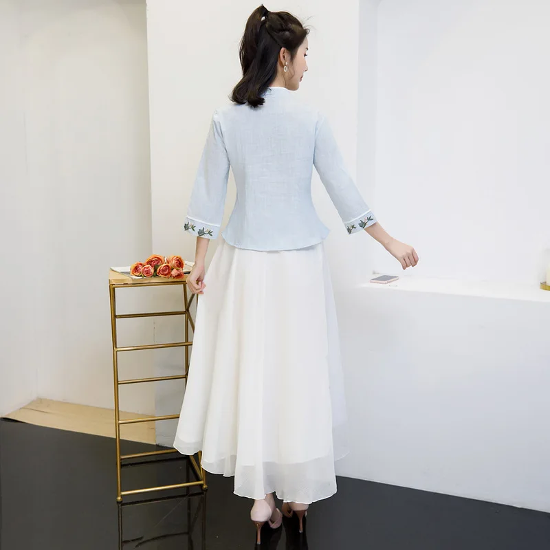 Fashion Womens 2pcs Shirt Skirt Sets Traditional Chinese Style Cotton Blouse Tops Lady Summer Cheongsam Mandarin Collar Qipao
Fashion Womens 2pcs Shirt Skirt Sets Traditional Chinese Style Cotton Blouse Tops Lady Summer Cheongsam Mandarin Collar Qipao