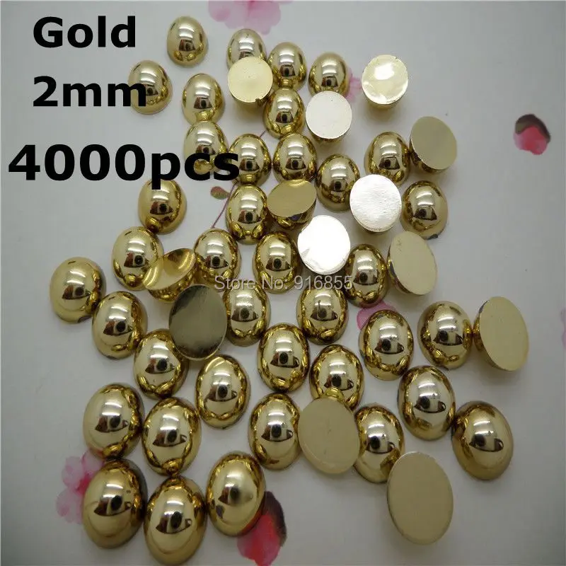 

Sales!Gold 2mm 4000Pcs Craft ABS Half Round Flatback Pearls,Loose Imitation Pearl Beads For DIY Nail Art Phone Decoration