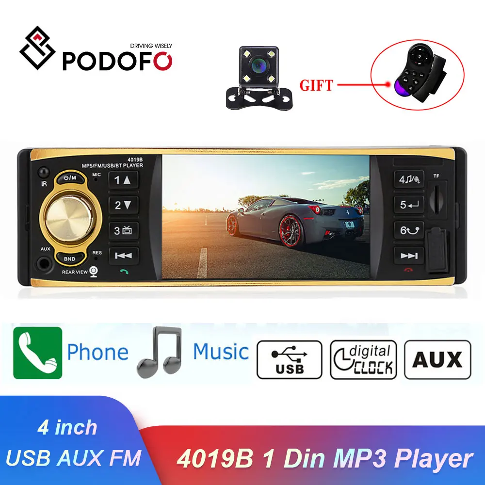 Podofo Autoradio 4019B 1 One Din MP3 Player Car Radio Audio USB AUX FM Radio Station Bluetooth Rearview Camera Remote Control
Podofo Autoradio 4019B 1 One Din MP3 Player Car Radio Audio USB AUX FM Radio Station Bluetooth Rearview Camera Remote Control