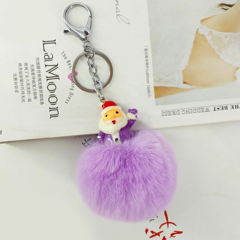 

Fluffy Rabbit Fur Ball Pompom Santa Claus Keychain For Women Pompon Xmas Key Chain On Bag Car Trinket Christmas Day Party Gift