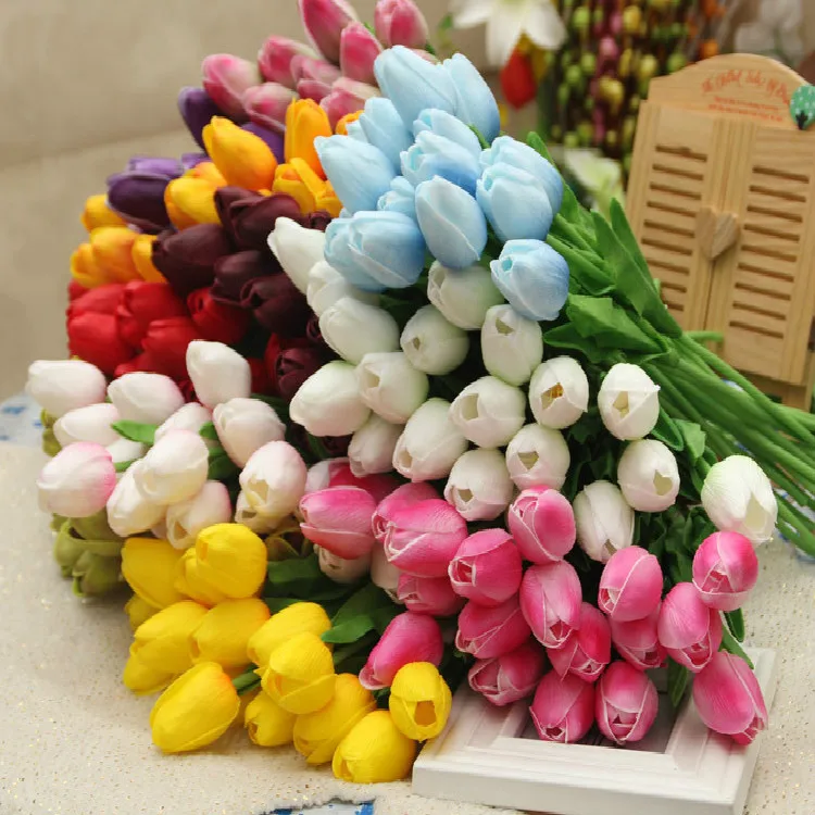

New 10pcs Tulip Artificial Flower Pretty PU plastic bouquet Real touch flowers For Home Wedding decorative fake flowers wreaths