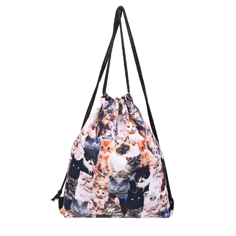 3D Print Drawstring Backpack Cute Cats Cinch Sack Rucksack Shoulder Bags Gym Bag | Багаж и сумки