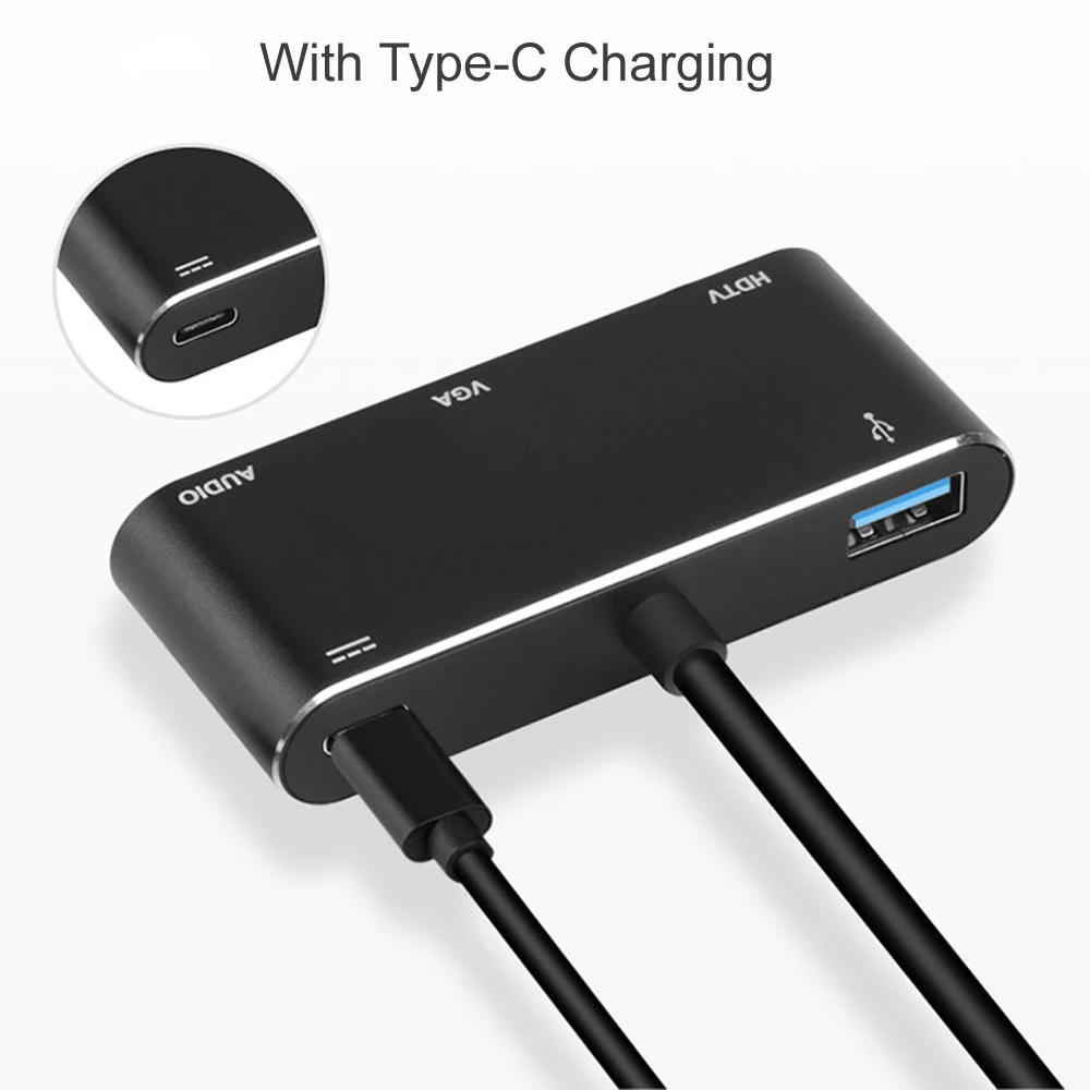 Новинка 5 в 1 USB-C Type-C к HDMI/VGA/USB3.0/PD (зарядка)/3 мм аудио USB концентратор адаптер