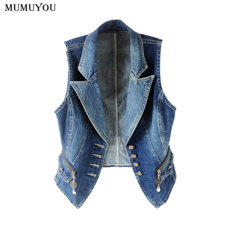 Lady Denim Short Waistcoat Sleeveless Zippers Fastener Turn-down Collar Jacket Single Breasted Vest Weskit Outwear Blue 200-A971
Lady Denim Short Waistcoat Sleeveless Zippers Fastener Turn-down Collar Jacket Single Breasted Vest Weskit Outwear Blue 200-A971