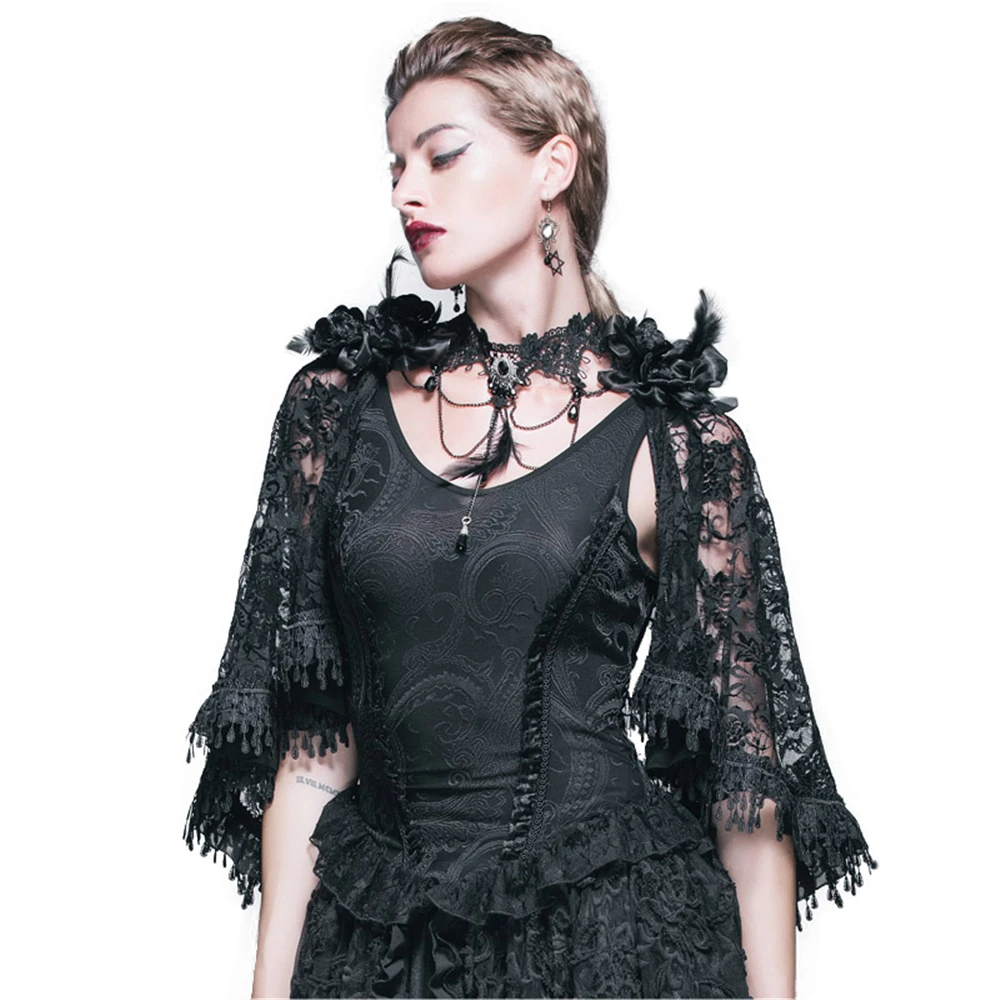 Gothic Jacquard Knitting Vest Tank Tops Victorian Punk Women Lace Cappa Shawl Tops Summer Black Vest and Cape
Gothic Jacquard Knitting Vest Tank Tops Victorian Punk Women Lace Cappa Shawl Tops Summer Black Vest and Cape