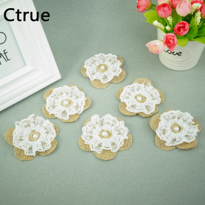 Ctrue 10pcs/lot Handmade Burlap fabric Lace Rose Pearl Shabby Chic Flowers Natural color Rustic Wedding Decoration Crafts
Ctrue 10pcs/lot Handmade Burlap fabric Lace Rose Pearl Shabby Chic Flowers Natural color Rustic Wedding Decoration Crafts