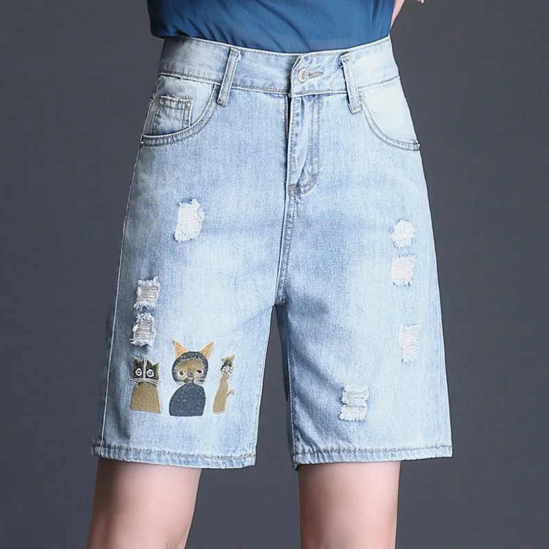 Loose Straight Knee Length Ripped Shorts Women Denim Short Pants Women Summer Women's Shorts Plus Size Jeans Shorts feminino
Loose Straight Knee Length Ripped Shorts Women Denim Short Pants Women Summer Women's Shorts Plus Size Jeans Shorts feminino