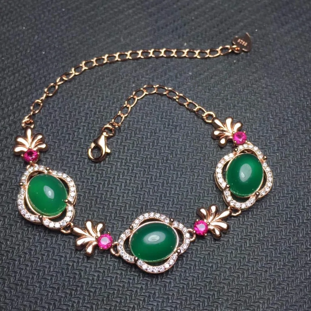 Natural green chalcedony bracelet 925 silver precision design luxury party essential jewelry | Украшения и аксессуары