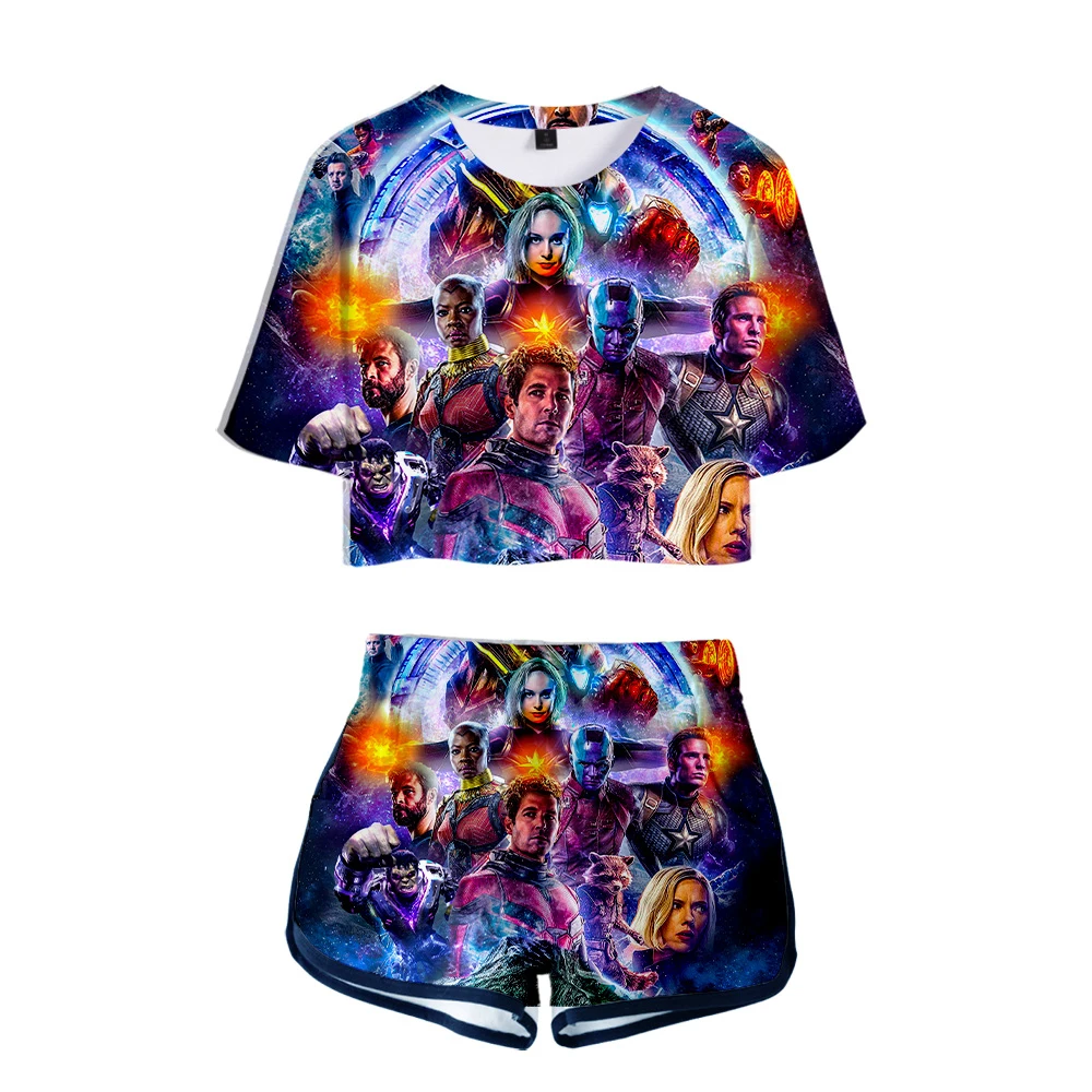 Kpop 3D Мстители Endgame комплект из двух предметов женские пижамы футболка шорты