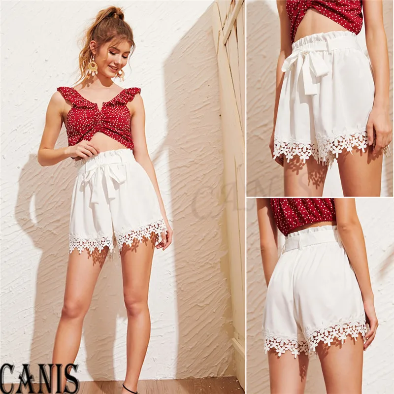 Women Sweet Lace Floral Bandage Shorts Casual Beach Mini Pants Summer Clothes US