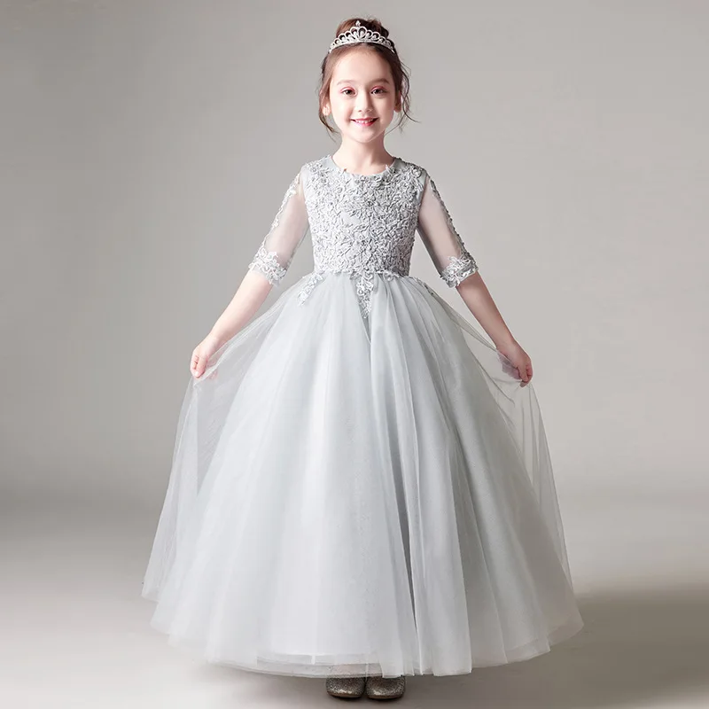 Hot Flower Girl Dress Gray A-Line Bow Sash Sleeveless Solid O-Neck Girls First Communion Sale Vestido De Comunion | Свадьбы и