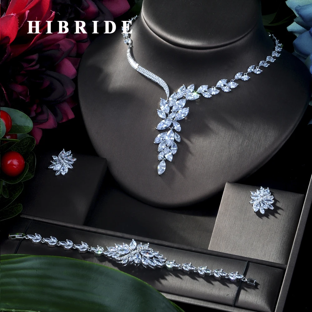 HIBRIDE Luxury Women Jewels Elegant Shape Bridal CZ Necklace Earrings Bracelet Ring 4pcs Big Wedding Jewelry Set for Bride N-166
HIBRIDE Luxury Women Jewels Elegant Shape Bridal CZ Necklace Earrings Bracelet Ring 4pcs Big Wedding Jewelry Set for Bride N-166