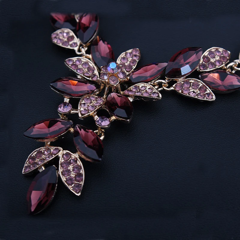 Charming Wine Red Crystal Flower Necklace Set Jewelry Party Wedding Occasion Women Chokers Glitzy Decorations Dropship | Украшения и