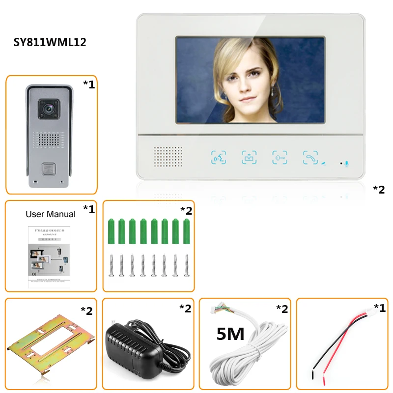 7 Inch TFT Touch Screen Video Door Phone Doorbell Intercom Kit 1-camera 2-monitor Night Vision
7 Inch TFT Touch Screen Video Door Phone Doorbell Intercom Kit 1-camera 2-monitor Night Vision