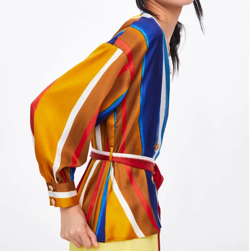 Summer Shirt 2020 Fashion V-collar Long Sleeve Hit Colors Striped Adjustable Waist Shirt Women Blouse All Match E145
Summer Shirt 2020 Fashion V-collar Long Sleeve Hit Colors Striped Adjustable Waist Shirt Women Blouse All Match E145