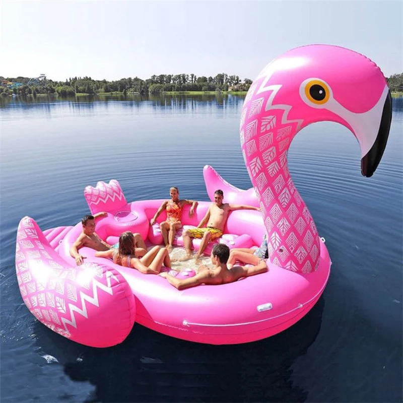 

6 person huge Pool inflatable Flamingo Float Island 400*370*240cm Inflated Giant Swimming Ring Pool Party Summer Water Fun Toy