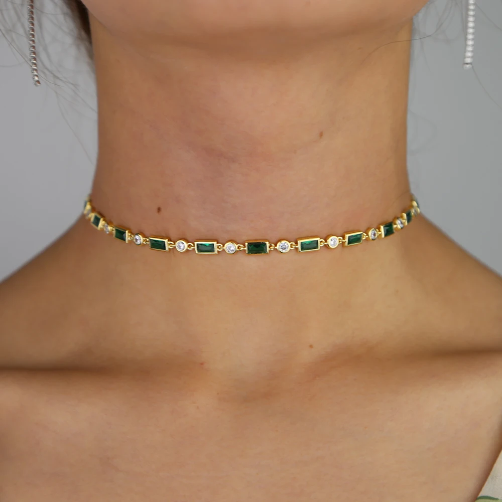 geometric baguette round cubic zirconia cz station link chain red green stone choker necklace for women
geometric baguette round cubic zirconia cz station link chain red green stone choker necklace for women