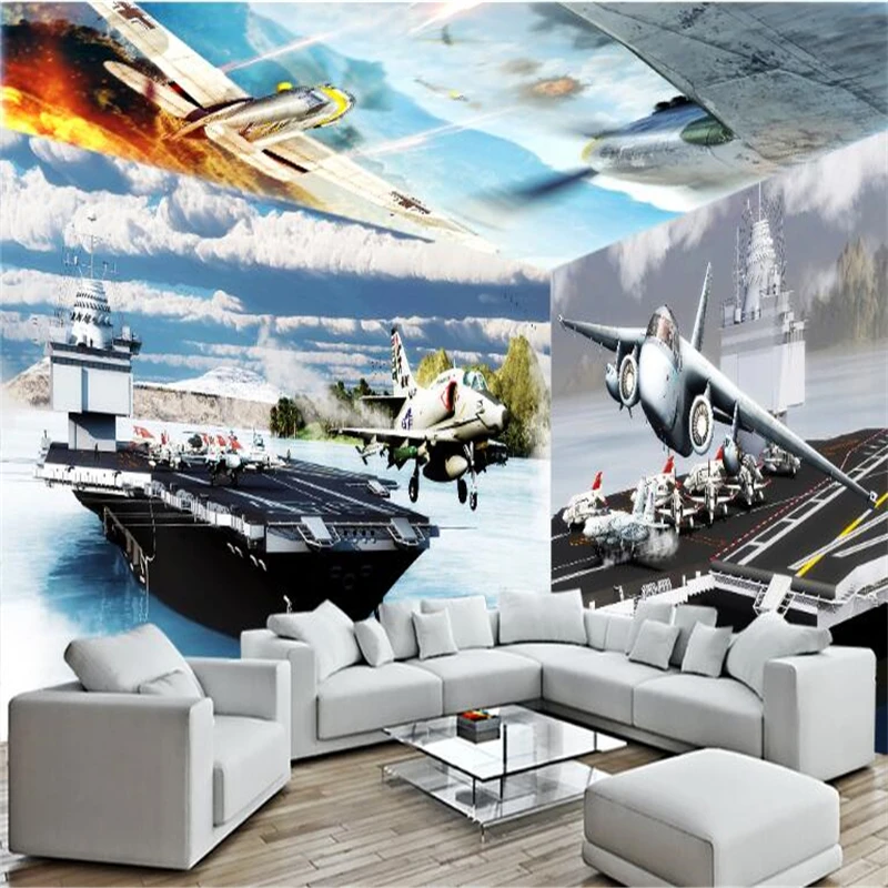 

beibehang Fighter aircraft carrier 3d large wall mural HD TV backdrop custom silk photo wall paper 3d wall murals wallpaper roll