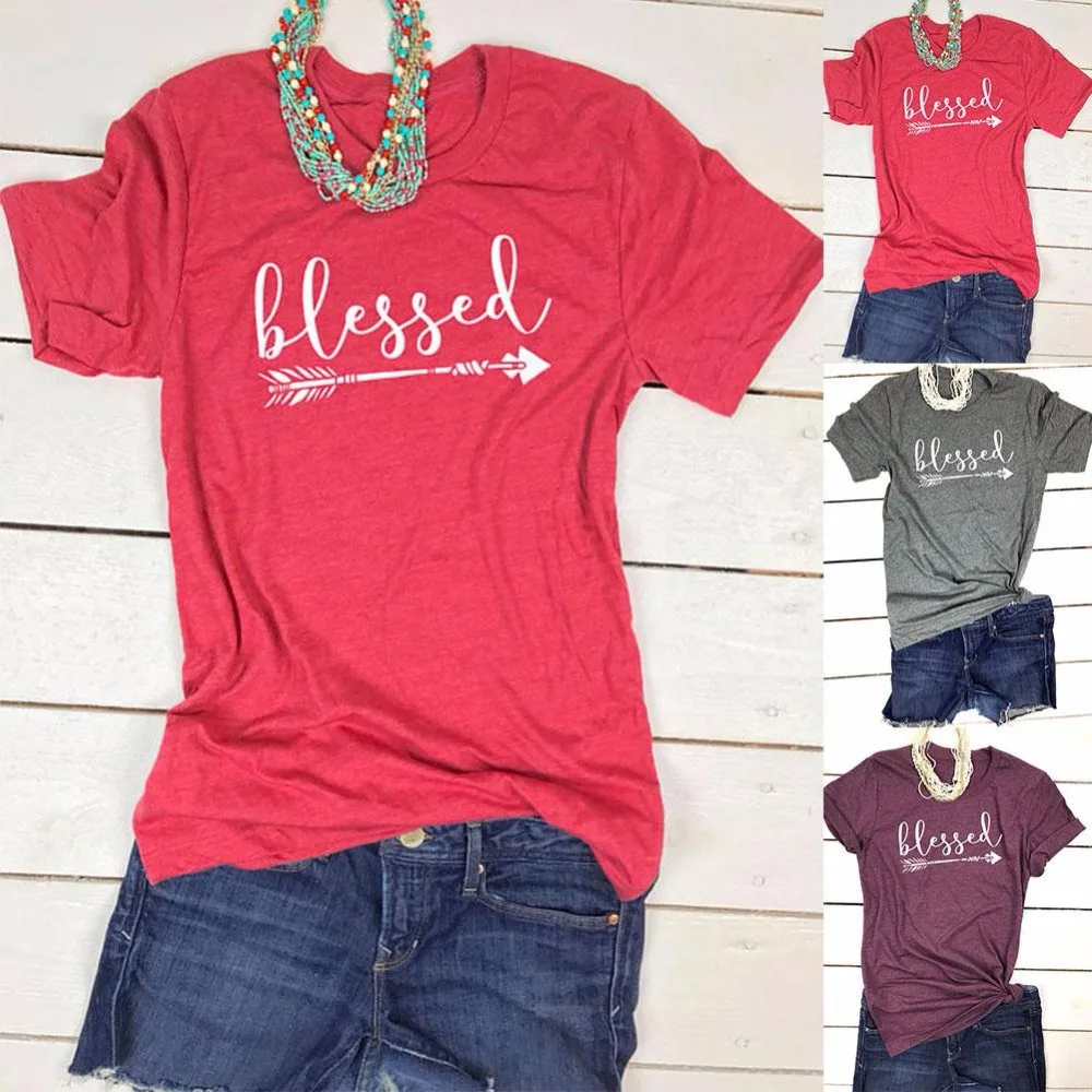 2018 Women T-shirt Short Sleeve blessed Arrow Letter Printed O-Neck Female Tops Tee Fashion Summer Casual Loose Soft Ladies Tops
2018 Women T-shirt Short Sleeve blessed Arrow Letter Printed O-Neck Female Tops Tee Fashion Summer Casual Loose Soft Ladies Tops