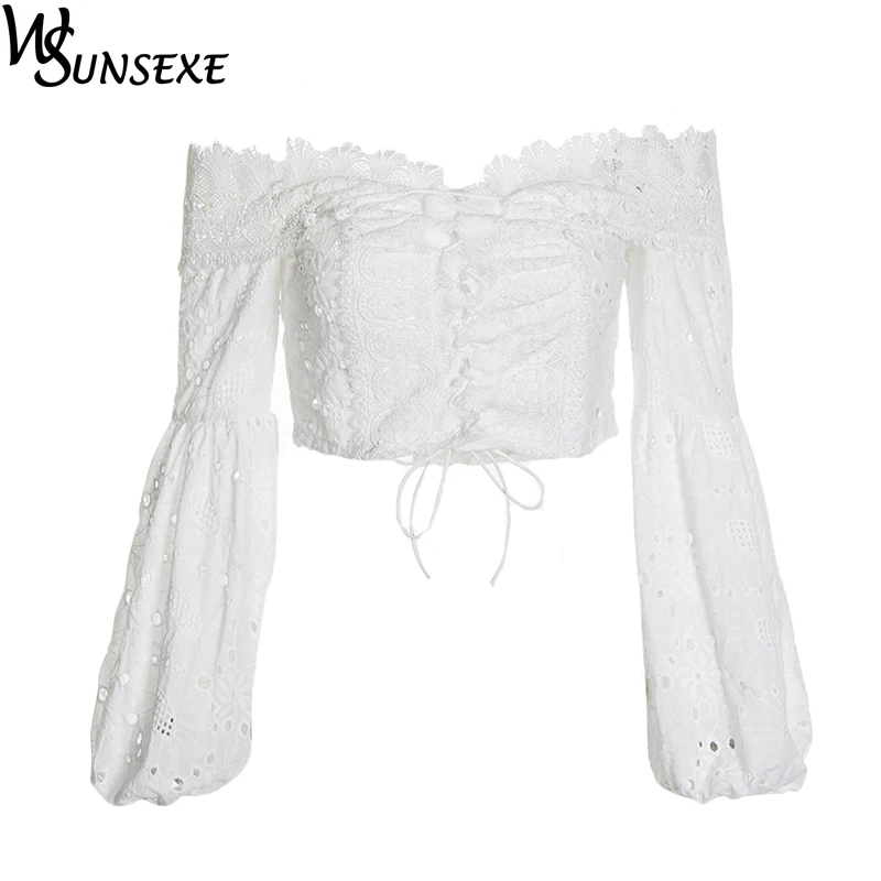 2018 Spring Off Shoulder Blouses Women's Lantern Long Sleeve Cross Lace Up White Shirts Blouse Female Sexy Hollow Out Crop Tops
2018 Spring Off Shoulder Blouses Women's Lantern Long Sleeve Cross Lace Up White Shirts Blouse Female Sexy Hollow Out Crop Tops