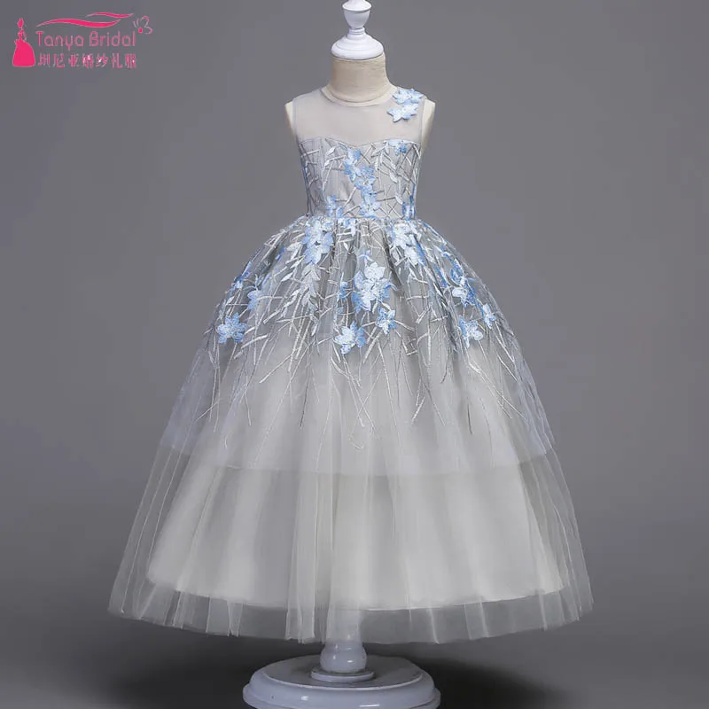Silver Tulle Flower Girls Dresses For Wedding and Party With Light Blue Floral Lace Appliques Princess Ball Gowns for Girl ZF025
Silver Tulle Flower Girls Dresses For Wedding and Party With Light Blue Floral Lace Appliques Princess Ball Gowns for Girl ZF025