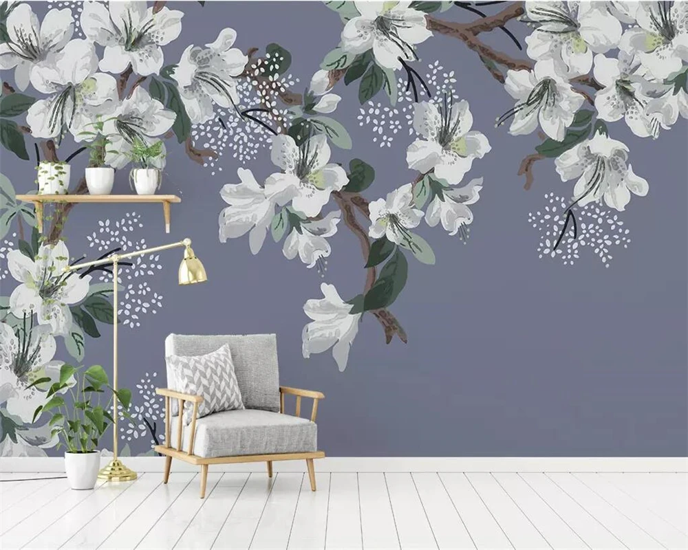 

Beibehang Custom wallpaper Chinese Magnolia flower hand-painted flowers and birds TV background wall decorative 3d wallpaper
