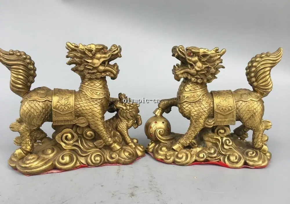 Пара 8 дюймов, латунные китайские народные предметы искусственных животных, единорог 
Пара 8 дюймов, латунные китайские народные предметы искусственных животных, единорог