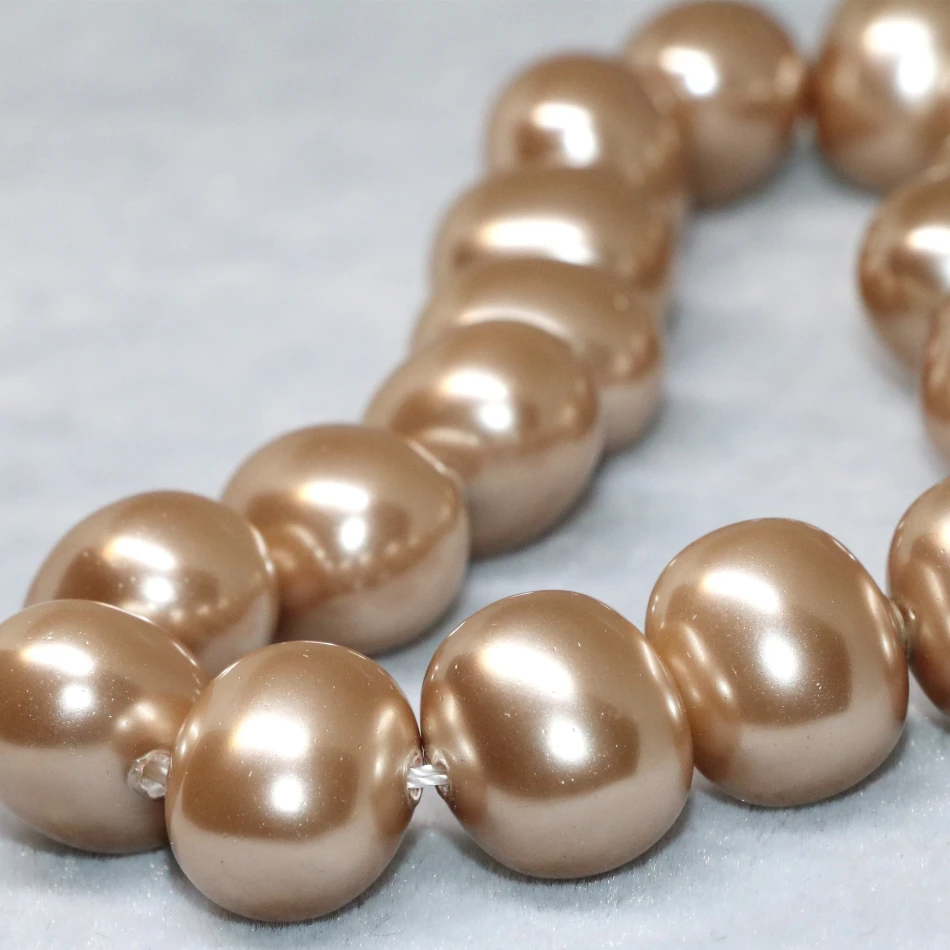 

Romantic 13*15mm champagne natural shell pearl oval elegant gifts women high quality loose jewelry making beads 15inch B2272