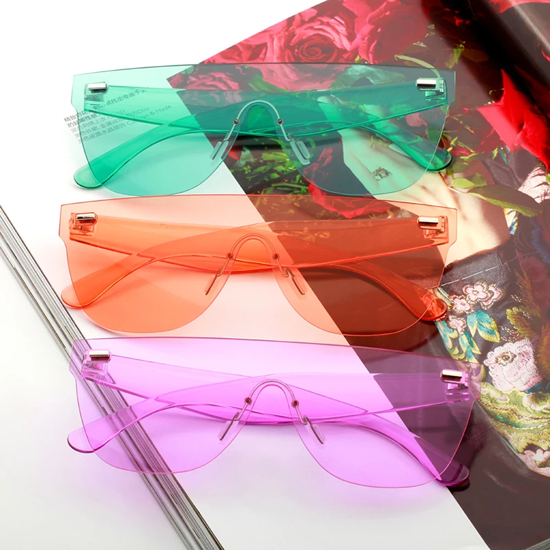 retro rimless sunglasses women 2021 ladies fashion shades black yellow red large frameless sun glasses oculos de sol feminino | Аксессуары