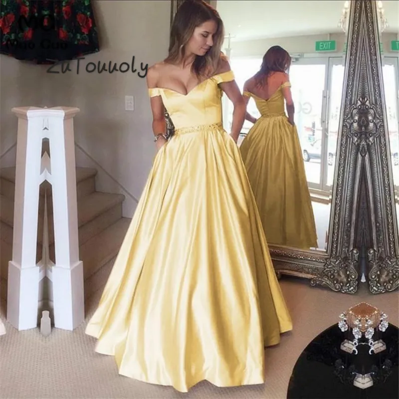 Elegant Yellow Off Shoulder A Line Prom Dresses With Pocket Floor Length Satin Beaded Sash Plus Size 2019 Evening Dress For Girl
Elegant Yellow Off Shoulder A Line Prom Dresses With Pocket Floor Length Satin Beaded Sash Plus Size 2019 Evening Dress For Girl