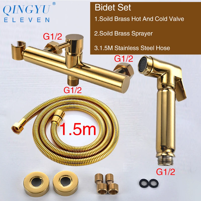 QINGYU ELEVEN soild brass toilet bidet sprayer set Hot and cold water mixer european hygienic hand gold bidet shower set
QINGYU ELEVEN soild brass toilet bidet sprayer set Hot and cold water mixer european hygienic hand gold bidet shower set