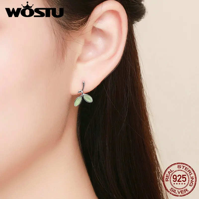 Лидер продаж WOSTU хит 100% Стерлинговое Серебро 925 пробы зеленые серьги-гвоздики для