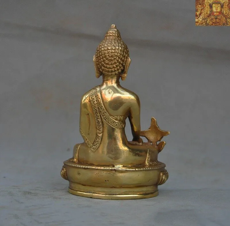 

wedding decoration 6"Tibetan Buddhism bronze Gilt Sakyamuni Shakyamuni Herbs Medicine Buddha statue