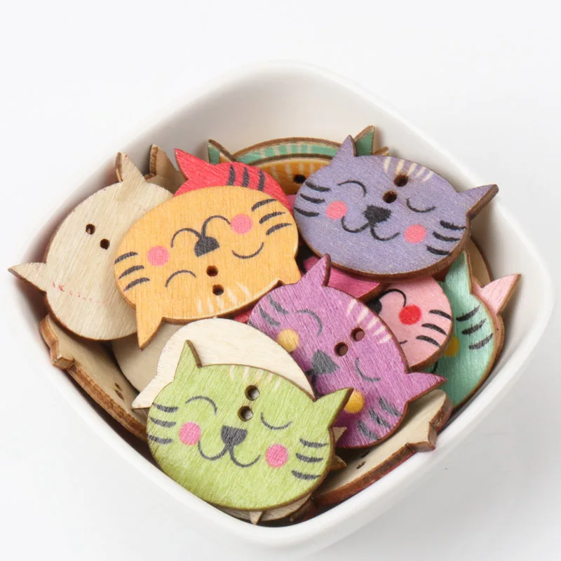 Смешанный рисунок кошки Diy деревянные пуговицы аксессуары ручной работы пошив