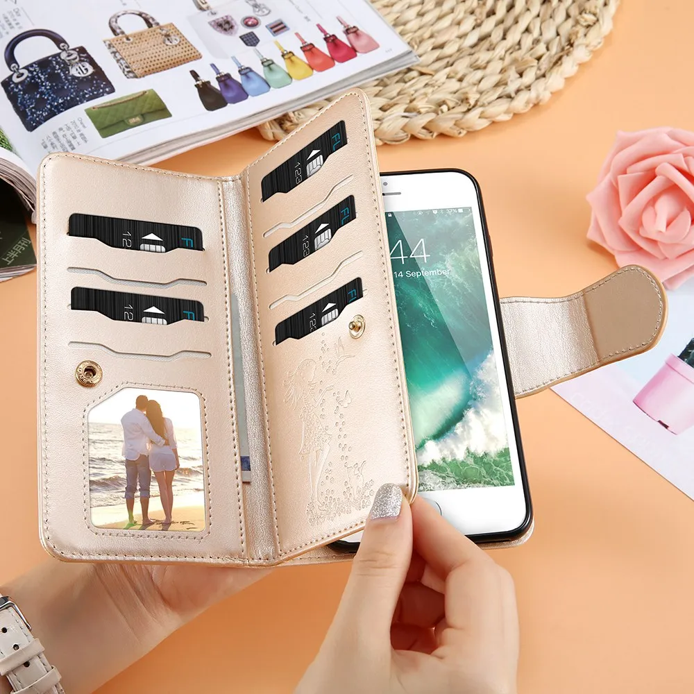 Кожаный чехол кошелек FLOVEME для iPhone 7 6 6S Plus 5 дюймов зеркальные Чехлы телефона