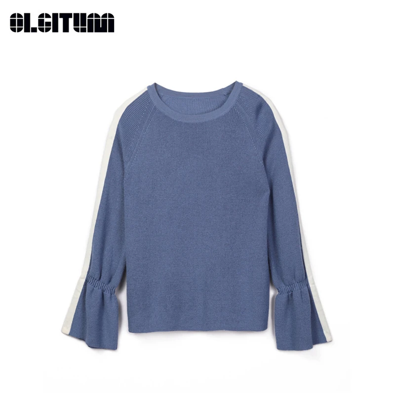 New Autumn/Winter Elegant Women Flare Long Sleeve Knit O-neck Pullover 2020 Stitching S-L Blue Basic Female Sweater Lazy Style
New Autumn/Winter Elegant Women Flare Long Sleeve Knit O-neck Pullover 2020 Stitching S-L Blue Basic Female Sweater Lazy Style