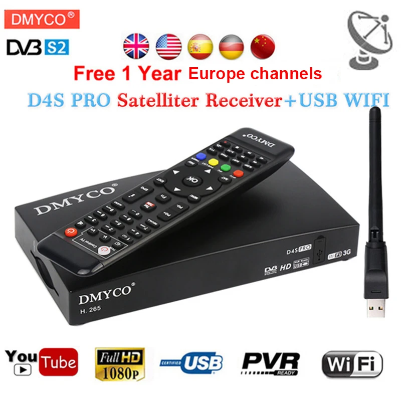 1 год Европа Испания D4S PRO decodificador satelital DVB S2 Pro 1080 P Португалия польский спутниковый