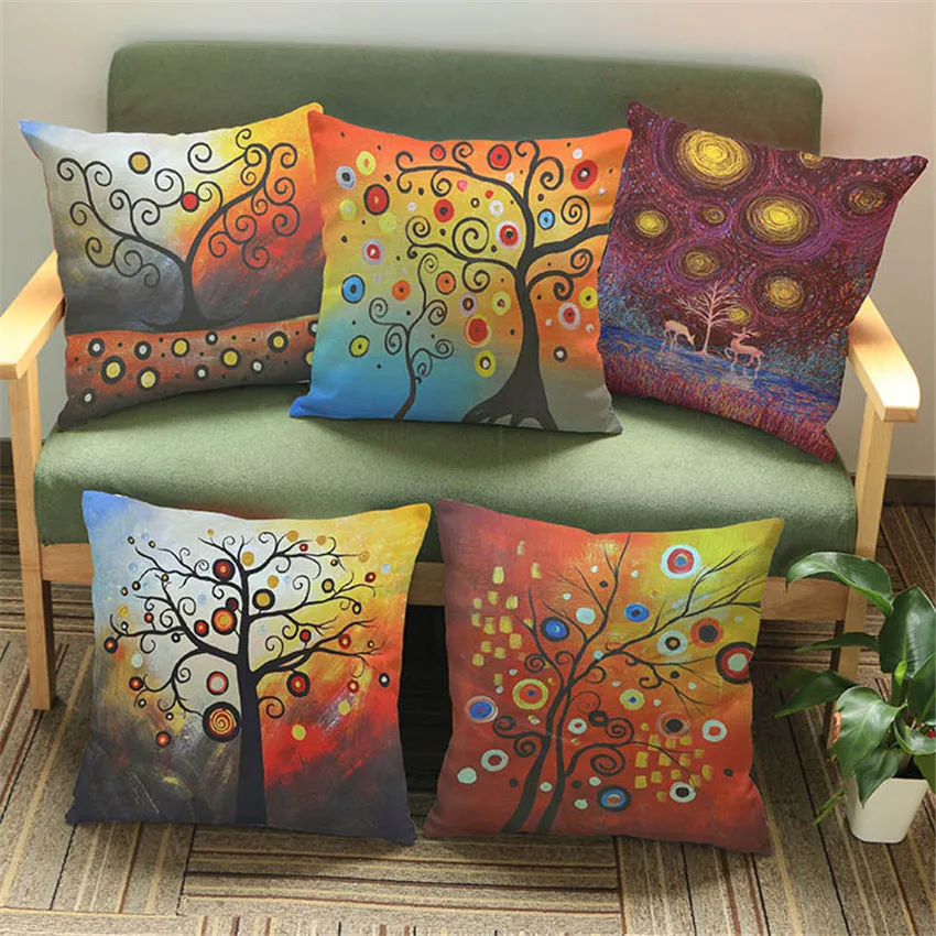 Oil Painting Tree Cushion Cover Colorful Tree Linen Cotton Pillow Case For Sofa Car Seat Home Decor almofadas
Oil Painting Tree Cushion Cover Colorful Tree Linen Cotton Pillow Case For Sofa Car Seat Home Decor almofadas