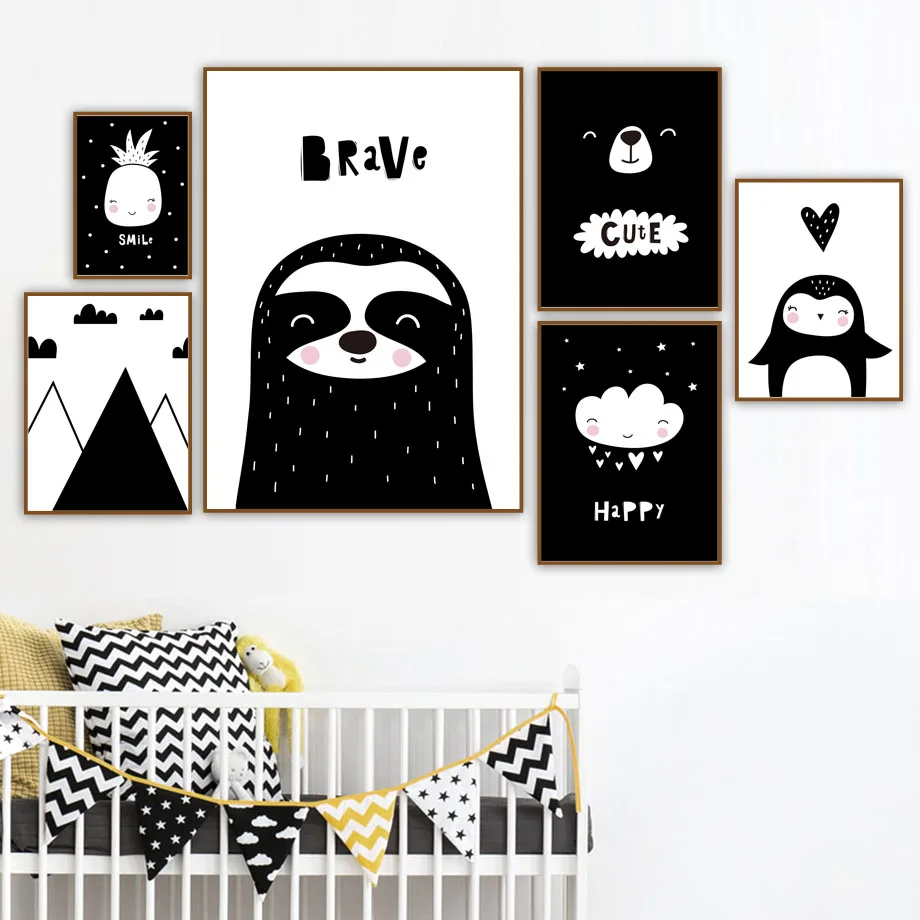 Black White Cartoon Sloth Penguin Bear Pineapple Nordic Posters And Prints Wall Art Canvas Painting Wall Picture Kids Room Decor
Black White Cartoon Sloth Penguin Bear Pineapple Nordic Posters And Prints Wall Art Canvas Painting Wall Picture Kids Room Decor