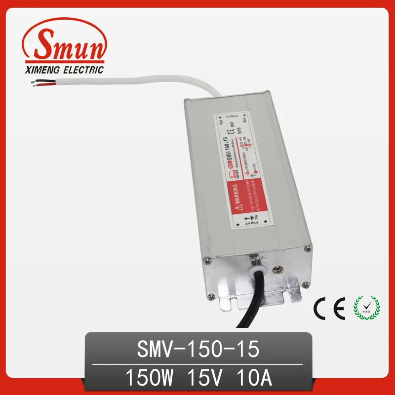 

150W 15V 10A Outdoor Waterproof IP67 Switching Led Driver Led Power Supply With CE RoHS SMV-150-15