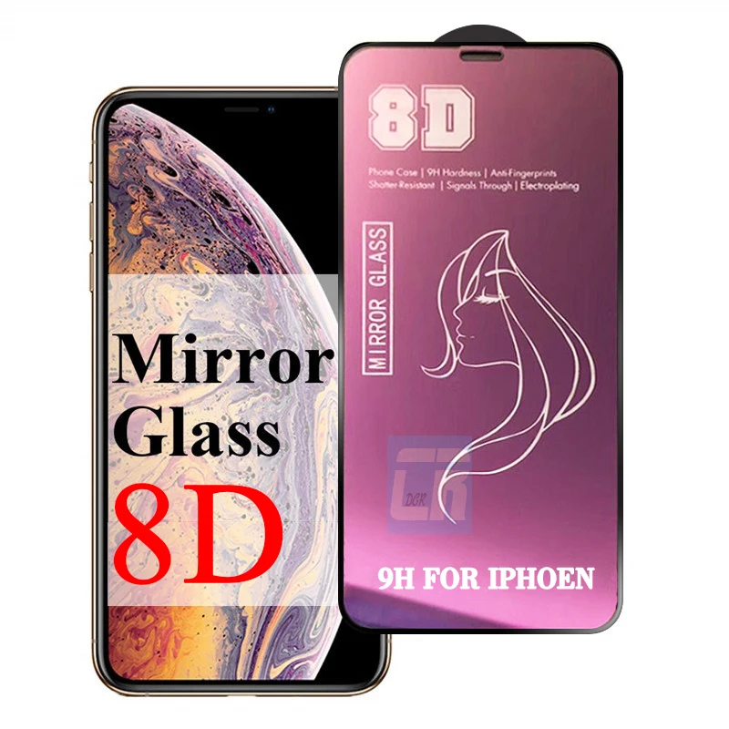 Зеркальное защитное стекло 8D для iPhone 12 11 Pro X XR XS MAX 8 7 6 Plus SE закаленное защитная