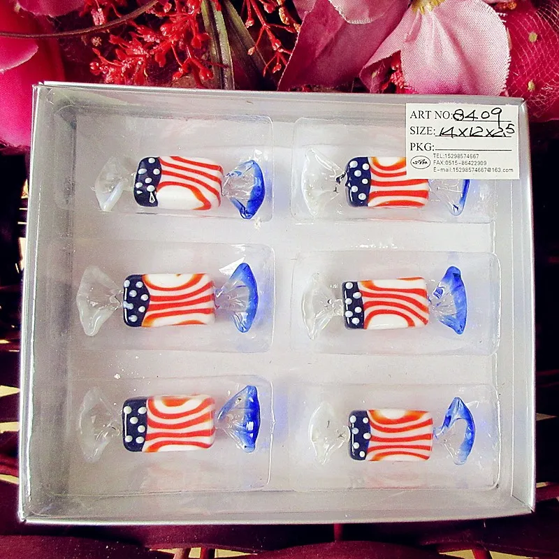6pcs factory custom wedding decoration hand blown the National flag pattern murano glass candy model Christmas tree ornaments
6pcs factory custom wedding decoration hand blown the National flag pattern murano glass candy model Christmas tree ornaments