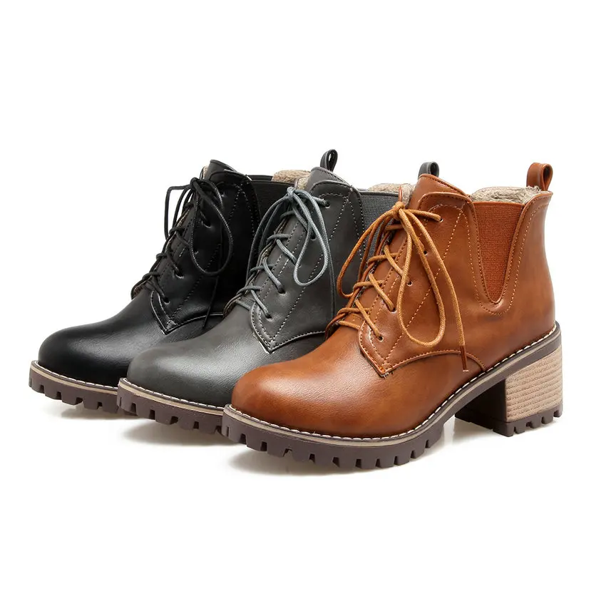 QUTAA 2020 Women Ankle Boots Lace Up Fashion Round Toe Pu Leather Square Mid Heel Solid Black Fur Women Boots Size 33-43
QUTAA 2020 Women Ankle Boots Lace Up Fashion Round Toe Pu Leather Square Mid Heel Solid Black Fur Women Boots Size 33-43