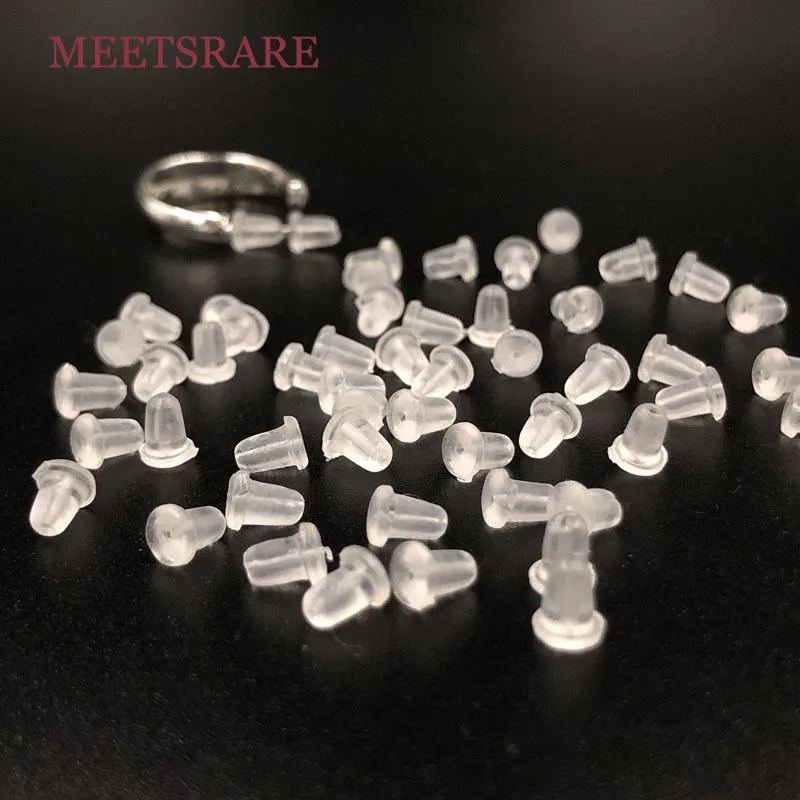 100 unids/lote transparente silicona suave goma pendiente espalda seguridad пуля tapón joyeria аксессуары DIY partes