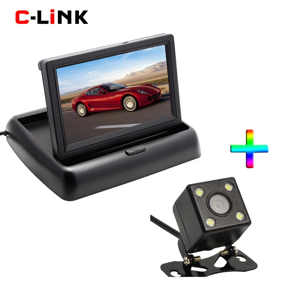 

Car Parking Assistance Rear View Backup Camera With 4 LED Lights Monitors 2 Way Video Input High Resolution 4.3" Color TFT LCD