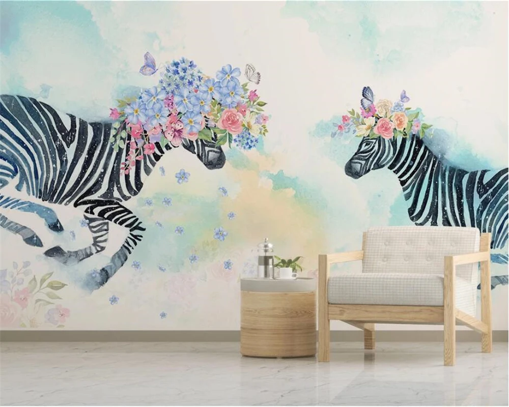 beibehang Hand-painted flower zebra Nordic background wall decoration painting mural living room custom wallpaper mural
beibehang Hand-painted flower zebra Nordic background wall decoration painting mural living room custom wallpaper mural