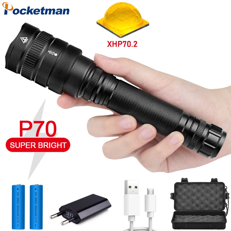 XHP70 LED Flashlight Super Powerful Torch Lamp XHP70 XHP50 Zoom Flashlight Waterproof for Outdoor Camping with 18650 Battery
XHP70 LED Flashlight Super Powerful Torch Lamp XHP70 XHP50 Zoom Flashlight Waterproof for Outdoor Camping with 18650 Battery